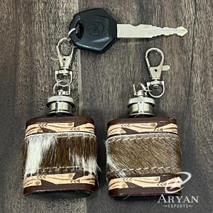 Mini botellas de cadera de cuero genuino de vaca, hechas a mano, con llavero, accesorio de regalo para eventos y obsequios, gran éxito de ventas en la Expo de marzo de 2026 - Product Image 1