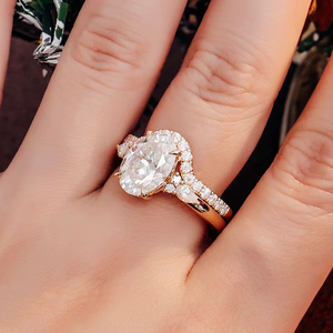 18k Solid Real Gold VVS Moissanite Diamond Wedding Engagement <b>Ring</b> <b>Set</b> Oval Cut <b>Woman</b> Bridal Band <b>Ring</b> - Product Image 1