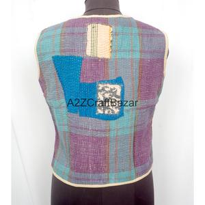 Vintage <b>Kantha</b> Quilted Printed Logo 100% Pure Cotton Breathable Autumn Vest Women Boho Style Regular Waistcoat - Product Image 4