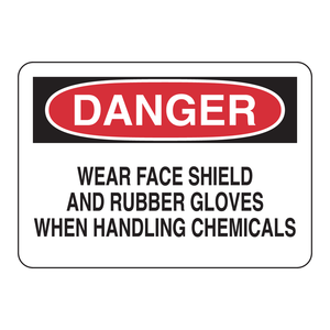 Panneau de signalisation de sécurité Brady Danger pour la manipulation de produits chimiques en laboratoire - Protection faciale et gants en caoutchouc requis - Product Image 1