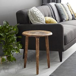 Mesa Auxiliar Redonda de Madera con Tres Patas, Mesa Decorativa con Tapa Tallada, Mesa de Bistró para Sala de Estar - Product Image 4