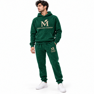 Conjunto de Sudadera y Pantalones Deportivos para Hombre, Lavado Ácido, 100% Algodón, Ropa Casual de Calle, Verano, Manga Larga, Color Sólido, Holgado y Transpirable - Product Image 3