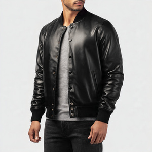 Blouson universitaire en cuir PU pour hommes, style streetwear, vente en gros - Product Image 5