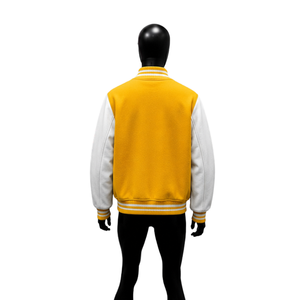 <b>Men's</b> Yellow <b>White</b> Varsity <b>Jacket</b> Preppy Style Regular Fit Turn-down Collar Button Closure Autumn Wear CASUAL COLLEGE BASEBALL F - Product Image 2