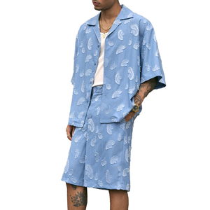New Fashion Custom Logo <b>Distress</b> Denim Embroidery Acid Wash Streetwear Casual Tracksuit Vintage Hoodies & Shorts Set for Men - Product Image 6