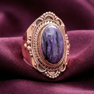 925 Sterling Silver Natural Charoite <b>Ring</b> Handmade Vintage <b>Statement</b> <b>Ring</b> Women Boho Gemstone Jewelry Gift for Unisex Women Her - Product Image 2