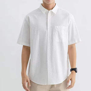 OEM 2026 New Arrival Casual Cotton <b>Linen</b> <b>Top</b> Custom Logo Short-Sleeved Shirt Lightweight Man Summer Button Down Shirt - Product Image 3