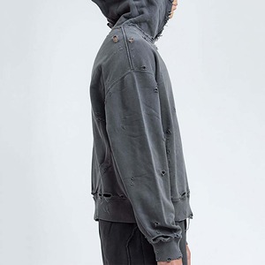 Sudadera con capucha extragrande, diseño desgastado con efecto acid wash y decolorado por el sol, logotipo personalizado bordado, 100% algodón, para hombre - Product Image 2