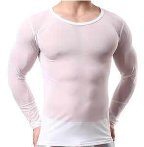 เสื้อยืดแขนยาวทรงสลิมฟิต สีขาวล้วน ผ้าตาข่าย ระบายอากาศได้ดี เหมาะสำหรับออกกำลังกาย คอกลม สำหรับผู้ชาย - Product Image 6