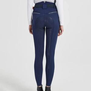 Pantalones de equitación de cintura alta para mujer, largos, transpirables, de punto, con spandex y nailon, con cinturón, color sólido, logotipo en la espalda - Product Image 6