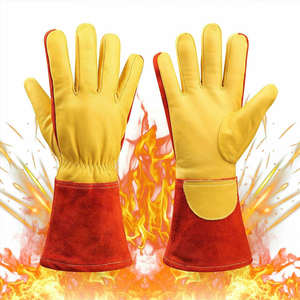 Guantes de Soldadura de Cuero Vacuno con Puño Elástico, Resistentes al Fuego, para Trabajo Pesado y Bomberos - Product Image 4