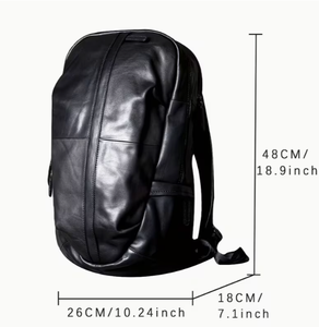 Genuine <b>Leather</b> Backpack 18.9inch Adjustable Strap Zipper Closure Men Casual Daily Use Durable Solid Color - Product Image 1