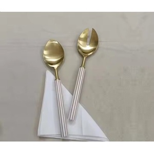 Hot Selling Salad <b>Spoon</b> Set PVD <b>Gold</b> Plated Salad Server With Resin Handle Kitchenware Serve ware Golden <b>Serving</b> <b>Spoon</b> Cutlery - Product Image 1