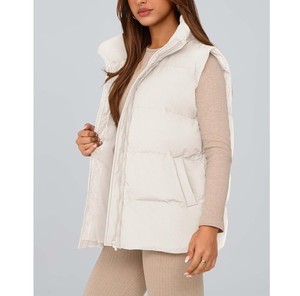 Gilet long matelassé pour femme de qualité supérieure avec fermeture éclair, couleur unie, vêtement d'extérieur décontracté, col montant à capuche, rembourrage en polyester - Product Image 3