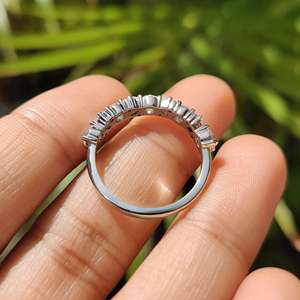 925 Sterling <b>Silver</b> Mixed Cut Moissanite Eternity <b>Ring</b> | Round & <b>Emerald</b> Cut VVS Wedding Band - Product Image 4
