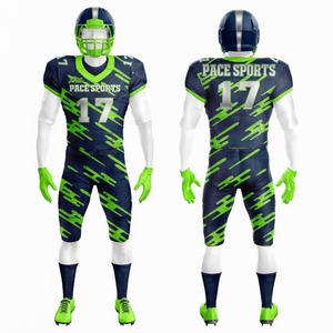 Uniformes de football américain personnalisés professionnels, bleu marine et vert, kit complet pour joueur avec pantalon rembourré - Product Image 1