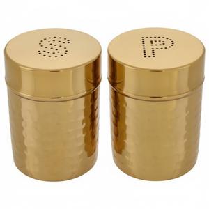 Modernos saleros y pimenteros de acero inoxidable martillado con base de mármol blanco, recipientes metálicos para especias para uso doméstico en la cocina. - Product Image 3