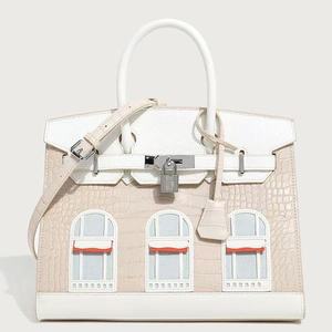 New Customized Lady Fashion Women's <b>Handbag</b> <b>Small</b> House Soft Leather Three Dimensional Crocodile Pattern Color Blocked ZIP - Product Image 1