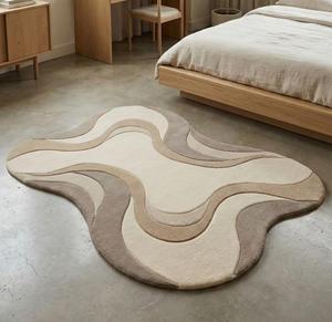 Modern Abstract Regular Shaped Anti-Slip Medium Pile Hand Tufted Soft Wool Area Rug Cotton Canvas Backing 10-14mm Thickness for - Product Image 1
