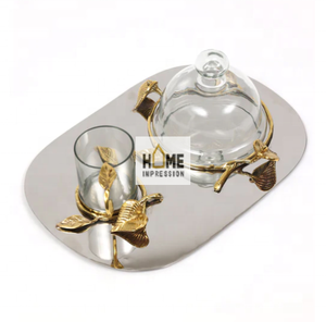 Plateaux de vaisselle décoratifs de luxe en acier inoxydable, bol et plateaux de décoration en gros - Product Image 1