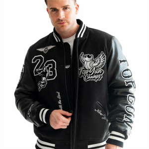 แจ็คเก็ต Letterman สำหรับผู้ชาย แบบวาร์ซิตี้ สำหรับวิทยาลัย/โรงเรียนมัธยม  คอตั้ง ปักลาย ระบายอากาศ กันลม - Product Image 5