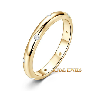 14K Gold Plated 925 Sterling Silver Moissanite <b>Dome</b> Burnish Wedding Band <b>Ring</b> for Women Gift Party - Product Image 1