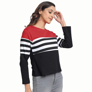T-shirt en coton à manches longues pour femme, col rond léger, coupe moderne, décontracté - Product Image 4