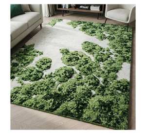 Alfombra de Lana de Musgo Verde con Textura de Musgo, Tejida a Mano, de Pelo Alto y Bajo, Alfombra Moderna Personalizada con Diseño 3D de Paisaje Forestal Verde - Product Image 2