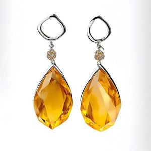 Boucles d'oreilles pendantes fantaisie en pierre précieuse jaune de 6 pouces, en argent sterling 925 plaqué or 18 carats, 22 grammes, bijoux de créateur - Product Image 4