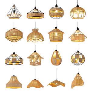 Lampe suspendue en bois vintage en rotin pour la décoration de salle à manger, bar, restaurant - Product Image 3