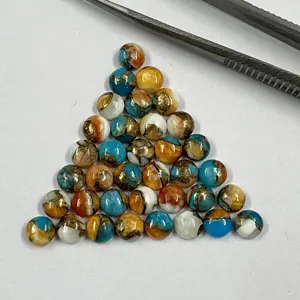 Natural 5mm Reconstructed Copper Turquoise Round Cabochons Calibrated Loose Heling Crystal And Stone For Jewelry Making