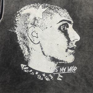 Camiseta sin mangas para hombre, lavada al ácido, de algodón grueso, estilo urbano, con estampado gráfico, cuello redondo, personalizada - Product Image 3
