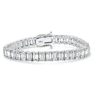 กำไลข้อมือเพชรทรงสี่เหลี่ยมมรกต F/VS 28 กะรัต ทองคำขาว 14k ขนาด 7 นิ้ว น้ำหนัก 17.5 กรัม เพชรเพาะเลี้ยงในห้องปฏิบัติการ - Product Image 3