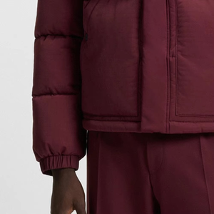 New Men Burgundy Puffer Jacket Windproof Thick Quilted Winter <b>Bubble</b> <b>Coat</b> Embroidery Casual Zipper Front Outerwear - Product Image 5