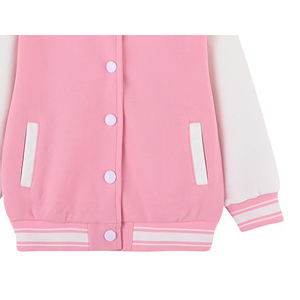 Chaqueta Varsity Rosa y Blanca, Resistente al Viento, de Poliéster/Algodón, Cuello Camisero, Cierre de Botones, Corte Regular, Informal, para Otoño, Unisex - Product Image 2