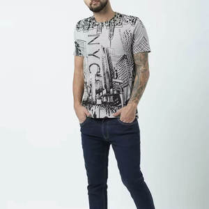 Camiseta blanca con estampado gráfico de la ciudad para hombre, informal, ajustada, mezcla de algodón, cuello redondo, manga corta, top de verano - Product Image 6