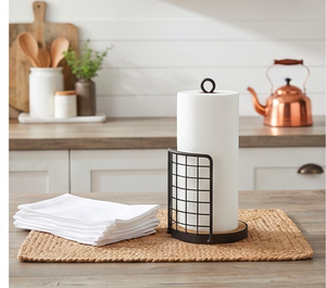Support de papier essuie-tout en bois avec base en fil de fer noir thermolaqué, distributeur de comptoir et élégant support organisateur de cuisine - Product Image 6