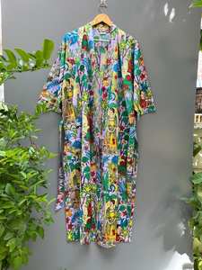 Purple Cotton Kimono Robe Indian Print <b>Beach</b> <b>Cover</b> <b>Up</b> For <b>Women</b> - Product Image 4