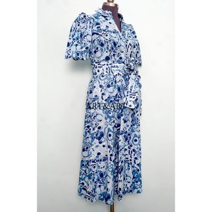 Vestido Midi de Algodón 100% Indio Estampado a Mano para Mujer, Elegante, Cómodo, de Manga Corta, con Decoración de Botones, Estilo Dulce y Natural - Product Image 4