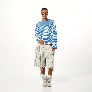 T-shirts décontractés à manches longues et col rond pour femmes, en coton, avec logo personnalisé, style hip-hop, de haute qualité, amples et rayés - Product Image 5