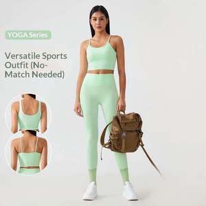 Conjuntos de Yoga Populares en Europa y América, Pantalones de Yoga Transpirables de Cintura Media para Mujer, Chaleco Deportivo, Ropa de Fitness de 2 Piezas, Ecológica - Product Image 1