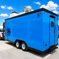 Remorque de cuisine mobile sur mesure sur le thème tropical pour festivals, plage, événements : glaces, snacks, burgers, poulet frit, tacos, fruits de mer