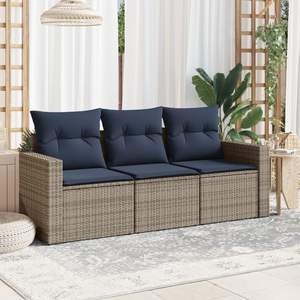 Set di divani da giardino in polyrattan grigio a 3 pezzi con cuscini - Product Image 1