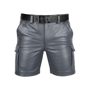 Shorts cargo gris pour homme, taille mi-haute, avec passants de ceinture, respirants, décontractés, avec poches, couleur unie, tissu tissé - Product Image 1