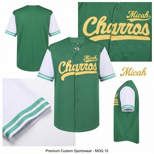 Camiseta de Béisbol Micah Charros Verde y Blanca de Manga Corta con Logotipo Bordado, Cierre de Botones, Unisex para Adultos, Malla Transpirable - Product Image 4