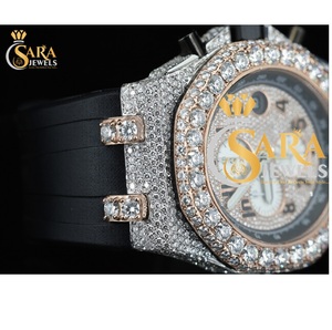 Reloj de Lujo con Diamantes VVS Moissanite, Esfera con Incrustaciones, Correa de Goma Negra, Acero Inoxidable, Joyería Premium de Regalo de la India - Product Image 1