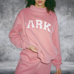 Parke Pink Custom Logo Unisex Winter Oversized <b>Mock</b> <b>Neck</b> Crewneck Sweatshirt Heavyweight Cotton Fleece Letter Applique - Product Image 1