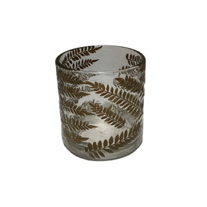 Pots de remplissage de cire en verre transparent simple décoratifs de luxe pour bougie votive avec centres de table de mariage imprimés de feuilles originales naturelles - Product Image 5