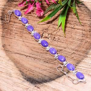 Pulsera con bisel de calcedonia lavanda, piedra natural morada, hecha a mano, plata de ley 925, regalo para ella - Product Image 4