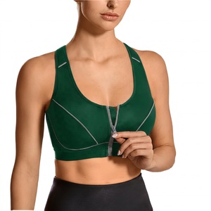 Soutien-gorge de sport pour femme à maintien élevé avec fermeture éclair frontale, dos croisé, noir, pour yoga et entraînement, design push-up ajustable - Product Image 3